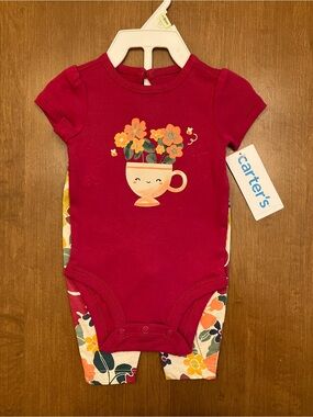 3M Floral Tea Cup Graphic Bodysuit and Floral Pants for Baby